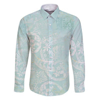 Polynesian Tiare Monstera Seafoam Green Family Matching Puletasi and Hawaiian Shirt Liquid Style - Polynesian Pride
