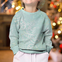 Polynesian Tiare Monstera Seafoam Green Kid Ugly Christmas Sweater Liquid Style - Polynesian Pride