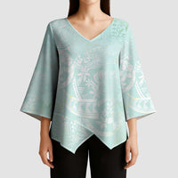 Polynesian Tiare Monstera Seafoam Green Kimono Sleeve Blouse Liquid Style - Polynesian Pride