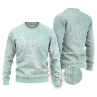 Polynesian Tiare Monstera Seafoam Green Ugly Christmas Sweater Liquid Style - Polynesian Pride