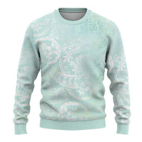 Polynesian Tiare Monstera Seafoam Green Ugly Christmas Sweater Liquid Style - Polynesian Pride