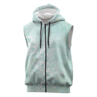 Polynesian Tiare Monstera Seafoam Green Sleeveless Zip Hoodie Liquid Style LT01 Green - Polynesian Pride