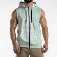 Polynesian Tiare Monstera Seafoam Green Sleeveless Zip Hoodie Liquid Style LT01 - Polynesian Pride