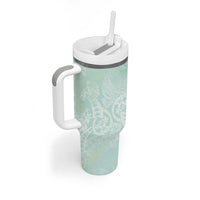 Polynesian Tiare Monstera Seafoam Green Tumbler With Handle Liquid Style - Polynesian Pride
