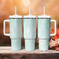 Polynesian Tiare Monstera Seafoam Green Tumbler With Handle Liquid Style - Polynesian Pride