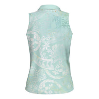 Polynesian Tiare Monstera Seafoam Green Women Sleeveless Polo Shirt Liquid Style - Polynesian Pride