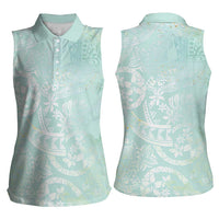 Polynesian Tiare Monstera Seafoam Green Women Sleeveless Polo Shirt Liquid Style - Polynesian Pride
