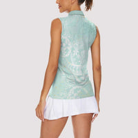 Polynesian Tiare Monstera Seafoam Green Women Sleeveless Polo Shirt Liquid Style - Polynesian Pride