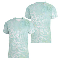 Polynesian Tiare Monstera Seafoam Green Women V-Neck T-Shirt Liquid Style - Polynesian Pride