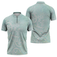 Polynesian Tiare Monstera Seafoam Green Zipper Polo Shirt Liquid Style - Polynesian Pride