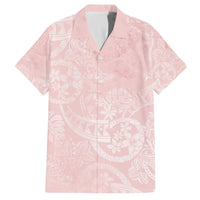 Polynesian Tiare Monstera Soft Pink Family Matching Off The Shoulder Long Sleeve Dress and Hawaiian Shirt Liquid Style - Polynesian Pride