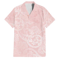 Polynesian Tiare Monstera Soft Pink Family Matching Off Shoulder Maxi Dress and Hawaiian Shirt Liquid Style - Polynesian Pride