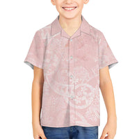 Polynesian Tiare Monstera Soft Pink Family Matching Short Sleeve Bodycon Dress and Hawaiian Shirt Liquid Style LT01 Son's Shirt Pink - Polynesian Pride