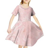 Polynesian Tiare Monstera Soft Pink Kid Short Sleeve Dress Liquid Style - Polynesian Pride