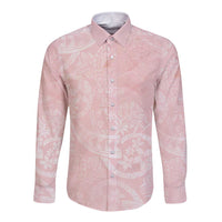 Polynesian Tiare Monstera Soft Pink Long Sleeve Button Shirt Liquid Style - Polynesian Pride