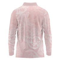 Polynesian Tiare Monstera Soft Pink Long Sleeve Polo Shirt Liquid Style - Polynesian Pride