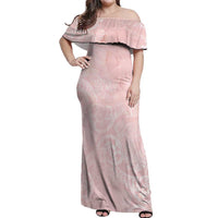 Polynesian Tiare Monstera Soft Pink Off Shoulder Maxi Dress Liquid Style - Polynesian Pride