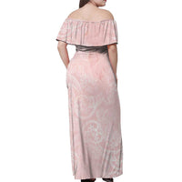 Polynesian Tiare Monstera Soft Pink Off Shoulder Maxi Dress Liquid Style - Polynesian Pride