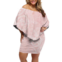 Polynesian Tiare Monstera Soft Pink Off Shoulder Short Dress Liquid Style - Polynesian Pride