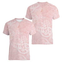 Polynesian Tiare Monstera Soft Pink Women V-Neck T-Shirt Liquid Style - Polynesian Pride