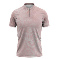 Polynesian Tiare Monstera Soft Pink Zipper Polo Shirt Liquid Style - Polynesian Pride