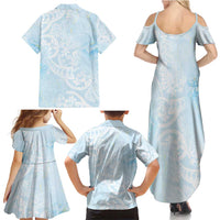 Polynesian Tiare Monstera Baby Blue Family Matching Summer Maxi Dress and Hawaiian Shirt Liquid Style - Polynesian Pride