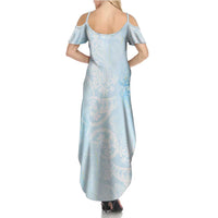 Polynesian Tiare Monstera Baby Blue Family Matching Summer Maxi Dress and Hawaiian Shirt Liquid Style - Polynesian Pride
