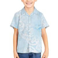 Polynesian Tiare Monstera Baby Blue Family Matching Tank Maxi Dress and Hawaiian Shirt Liquid Style - Polynesian Pride