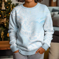 Polynesian Tiare Monstera Baby Blue Kid Ugly Christmas Sweater Liquid Style - Polynesian Pride
