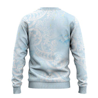 Polynesian Tiare Monstera Baby Blue Ugly Christmas Sweater Liquid Style - Polynesian Pride