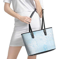 Polynesian Tiare Monstera Baby Blue Leather Tote Bag Liquid Style - Polynesian Pride