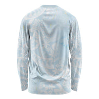 Polynesian Tiare Monstera Baby Blue Long Sleeve Shirt Liquid Style - Polynesian Pride