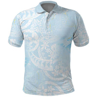 Polynesian Tiare Monstera Baby Blue Polo Shirt Liquid Style - Polynesian Pride