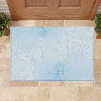 Polynesian Tiare Monstera Baby Blue Rubber Doormat Liquid Style - Polynesian Pride