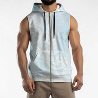 Polynesian Tiare Monstera Baby Blue Sleeveless Zip Hoodie Liquid Style - Polynesian Pride