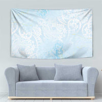 Polynesian Tiare Monstera Baby Blue Tapestry Liquid Style - Polynesian Pride