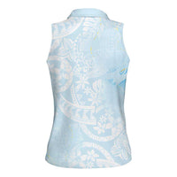 Polynesian Tiare Monstera Baby Blue Women Sleeveless Polo Shirt Liquid Style - Polynesian Pride