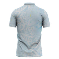 Polynesian Tiare Monstera Baby Blue Zipper Polo Shirt Liquid Style - Polynesian Pride