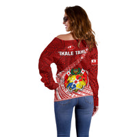 Tonga Rugby Off Shoulder Sweater Tongan Ngatu Pattern White Version LT01 - Polynesian Pride