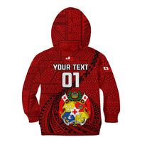 Custom Tonga Rugby Kid Hoodie Tongan Ngatu Pattern Black Version LT01 - Polynesian Pride