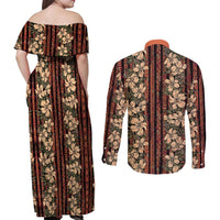Hawaii Hibiscus Couples Matching Off Shoulder Maxi Dress and Long Sleeve Button Shirt Retro Style LT01 - Polynesian Pride