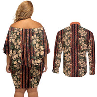 Hawaii Hibiscus Couples Matching Off Shoulder Short Dress and Long Sleeve Button Shirt Retro Style LT01 - Polynesian Pride