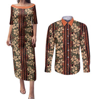 Hawaii Hibiscus Couples Matching Puletasi and Long Sleeve Button Shirt Retro Style - Polynesian Pride