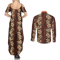 Hawaii Hibiscus Couples Matching Summer Maxi Dress and Long Sleeve Button Shirt Retro Style - Polynesian Pride