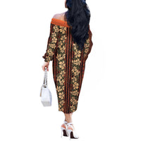 Hawaii Hibiscus Off The Shoulder Long Sleeve Dress Retro Style - Polynesian Pride