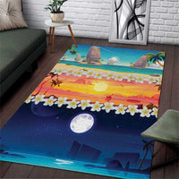 Hawaii Beach Landscape Time-Lapse Area Rug Tropical Plumeria Flowers - Polynesian Pride