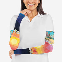 Hawaii Beach Landscape Time-Lapse Arm Sleeves Tropical Plumeria Flowers - Polynesian Pride