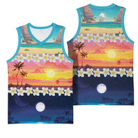 Hawaii Beach Landscape Time-Lapse Basketball Jersey Tropical Plumeria Flowers - Polynesian Pride