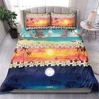 Hawaii Beach Landscape Time-Lapse Bedding Set Tropical Plumeria Flowers - Polynesian Pride