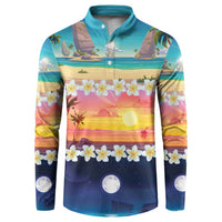 Hawaii Beach Landscape Time-Lapse Button Sweatshirt Tropical Plumeria Flowers - Polynesian Pride